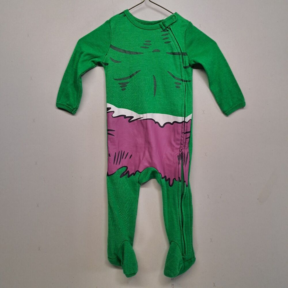 Marvel The Hulk Baby One Piece 6-9M Green Purple Footed Sleeper Pajamas